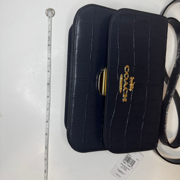 COACH Brynn Crossbody Crocodile Embossed Flap Leather Bag Blue - Picture 14 of 15